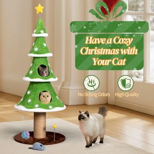 59in Large Tall Christmas Tree Cat Tower with 2 Condos & Scratching Post Soft Fleece Toy Sturdy Cat Tree - Product Image 4