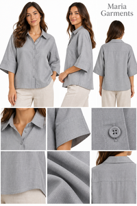 Conjunto de 2 Piezas para Mujer, Blazer de Lino y Algodón y Pantalones Anchos, Manga 3/4, Estilo Casual, Holgado - Product Image 5