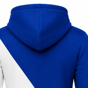 เสื้อฮู้ดซิปยาวสีน้ำเงินรอยัล-ขาว แบบมีแถบผ้าไขว้ 2 แถบ สำหรับผู้หญิง สไตล์สีบล็อก แขนยาว เหมาะสำหรับชมรม วิทยาลัย และกีฬา - Product Image 5