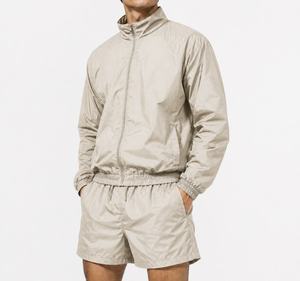 Custom Men's Lightweight Polyester/Cotton Windbreaker 2-Piece Zip-Up Hooded Track Jacket Shorts <b>Set</b> Breathable Quick Dry High - Product Image 4