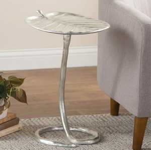 Mesa de centro de metal hecha a mano con base curva y tablero con diseño de hoja, estilo industrial, para sala de estar. - Product Image 5