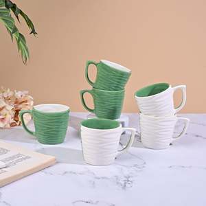 Forest Sculpted <b>Large</b> Capacity Ceramic <b>Cups</b> Set of 6 Microwave Safe Green <b>Tea</b> Mugs with Cute Handmade Design <b>for</b> Cappuccino - Product Image 6