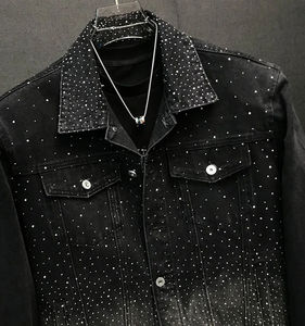 Men's Denim <b>Jacket</b> with Leather Patchwork <b>Jacket</b> <b>Trucker</b> Biker Jeans with Multi-pockets Low Price OEM Service - Product Image 2