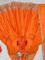 Baju Anarkali Oranye Cerah Wanita Bordir Berat Pakaian Etnik India Gaun Panjang Dupatta Tradisional Pakistan Musim Panas Cepat Kering