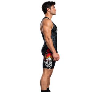 Black Red White <b>Mens</b> <b>Wrestling</b> <b>Singlet</b> Sleeveless Compression Breathable 100% Polyester Customizable Athletic Bodysuit Sports - Product Image 4