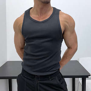 Camiseta sin mangas de algodón para hombre, 100% personalizada, al por mayor, corte ajustado, cuello redondo, acanalada, blanca, con impresión de logotipo personalizado - Product Image 4