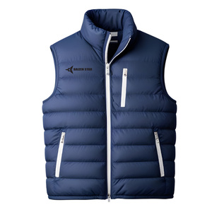 DAIZEN STAR Men's Navy Stand Collar Puffer Vest Zipper Closure Windproof Casual Winter Outerwear Solid Color Polyester Wadding - Product Image 1