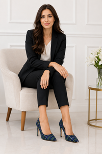 Chaussures à talons hauts en tartan pour femmes, escarpins à talon aiguille à carreaux écossais pour mariage et fête, logo personnalisé, vente en gros - Product Image 4