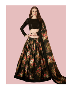 ชุดเลเฮนกาโชลีผ้าไหมออร์แกนซ่าพิมพ์ลายดอกไม้ พร้อมเสื้อปักเลื่อม ชุดเลเฮนกาสำหรับงานปาร์ตี้ลายดอกไม้ พร้อมเสื้อสำเร็จรูป - Product Image 1