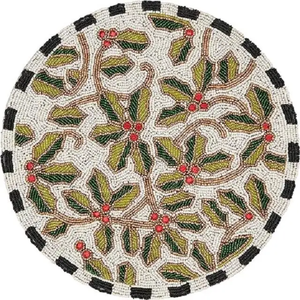Handmade Round Beaded <b>Placemat</b> Vintage <b>Blue</b> Floral Table Mat for Home Dining - Product Image 3