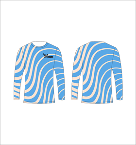 T-shirt à manches longues personnalisé par sublimation, motif vague bleue, col rond, vêtements de sport haute performance, Ferocious Clothing, vente en gros - Product Image 1