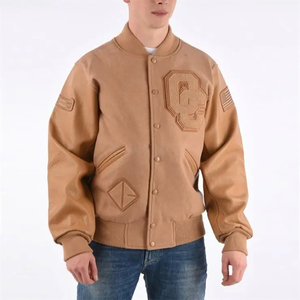 Premium Unique OEM Custom <b>Men's</b> Tan Corduroy Varsity <b>Jacket</b> Embroidered Letter Leather Sleeve Regular Fit Casual <b>Men's</b> <b>Jackets</b> - Product Image 1