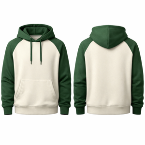 OEM Two Tone Raglan Sleeve Sport Hoodies Forest Green and Cream Contrast Pullover High Quality Streetwear men's Hoodies - Product Image 3