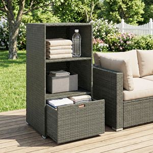 Organizzatore Elettrico Impermeabile in PE Effetto Rattan con 2 Ripiani, 1 Cesto e Cassetto per Asciugamani da Piscina, Grigio Scuro - Product Image 6