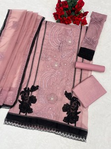 Dhwaja Export - Ensemble semi-couture en organza avec broderies et sequins, style moderne, séchage rapide, tenue traditionnelle pour femme - Product Image 6