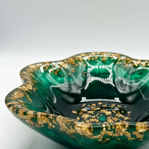 ชามตกแต่งรูปดอกไม้สีเขียวเคลือบทองคำ ภาชนะเซรามิกหรูหราสำหรับเสิร์ฟอาหาร ของตกแต่งโต๊ะอาหารสำหรับตกแต่งบ้าน - Product Image 3