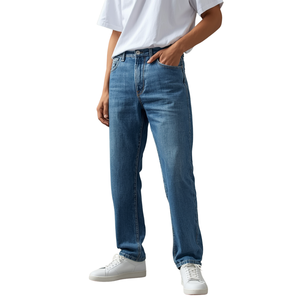 Jeans en denim vintage délavé imperméable coupe droite pour homme, style streetwear décontracté, coton épais, sans marque, OEM ODM - Product Image 4