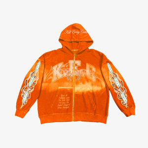 Ensemble de survêtement pour homme tie-dye orange personnalisé, sweat à capuche zippé et short, tenue streetwear - Product Image 3