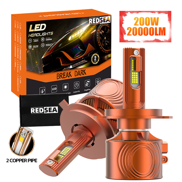 Redsea R35 200W 20000lm Car Led Lights H1 H3 H7 Car Led Headlight H11 9005  6500K 12V IP68 HIGH POWER  Led Headlight Bulb