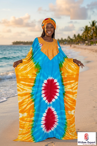 Printed Women <b>Kaftan</b> Dress Beach Cover Up Loose Fit <b>Summer</b> Wear Silk Cotton Rayon Polyester Custom Bulk Manufacturing Supply - Product Image 5