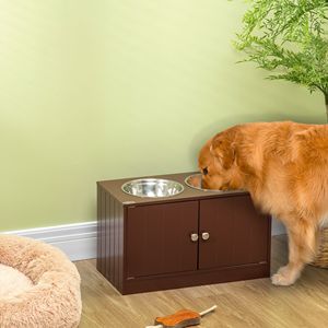Supporto Rialzato per Ciotole per Cani Marrone con Mobiletto Contenitore, Stazione di Alimentazione per Animali Domestici per Piccioni - Product Image 2