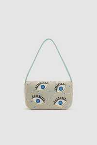 Sac à main rectangulaire brodé à la main avec motif œil bleu, artisanat textile - Product Image 3