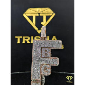 Colgante con el alfabeto FBG, completamente cubierto con diamantes VVS cultivados en laboratorio, con apariencia de diamante, chapado en oro de lujo sobre plata 925, joyería hip hop para hombre, Trisha Jewels - Product Image 3