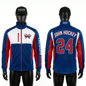 Sweat-shirt d'entraînement de hockey sur glace pour hommes, tissu polaire polyester premium 300 GSM, design à panneaux bleu, blanc et rouge, impression par sublimation, logo personnalisé - Product Image 1