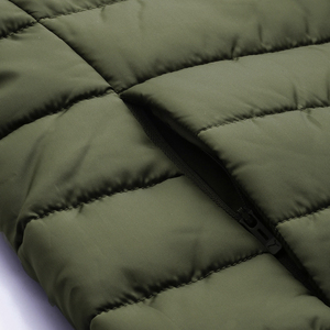 Veste matelassée pour homme, vert olive, col montant, fermeture éclair, coupe-vent, décontractée, couleur unie, extérieur en polyester, coupe régulière - Product Image 4