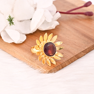 Vintage Style Pink Amethyst Gemstone Floral <b>Ring</b> Gold Plated Brass <b>Adjustable</b> Trendy Fashion Jewelry for Women - Product Image 3