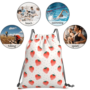 Custom Strawberry Print <b>Drawstring</b> <b>Backpack</b> Cute Fashion Gym Sack Bag Lightweight Polyester String <b>Backpack</b> Custom - Product Image 6