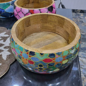 Bol à salade en bois imprimé unique pour le service des aliments, cuisine, maison, hôtel, vente en gros directe d'usine Inde, bois écologique - Product Image 1
