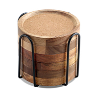 Ensemble de sous-verres en bois faits à la main, couleur brun foncé naturel, style rustique, diamètre 300 mm, avec support supplémentaire pour la cuisine
