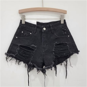 ZHEZHE 2024 Novedad de Verano: Shorts Vaqueros Anchos de Mujer con Borlas y Desgastes, de Cintura Baja y Estilo Urbano - Product Image 4