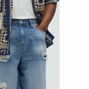Manufacturer Men's Denim <b>Shorts</b> Baggy <b>Shorts</b> Big Holes Ripped Jean <b>Trousers</b> Knee <b>Length</b> Wholesale Supplier Summer Clothing - Product Image 5