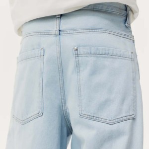 Jean en denim de coton coupe droite délavé clair pour homme, taille mi-haute, coupe régulière, style décontracté, coupe-vent, collection printemps - Product Image 3