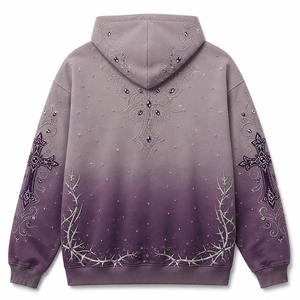 Sweat-shirt à capuche surdimensionné pour homme avec croix gothique en strass personnalisés, imprimé violet, tricoté, style streetwear automne - Product Image 2