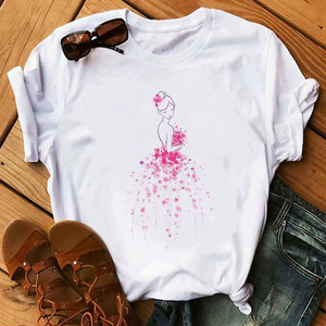 เสื้อยืดพิมพ์ลายดอกกุหลาบสีแดง แฟชั่นสำหรับผู้หญิง เสื้อยืดแขนสั้น ผ้าเจอร์ซีย์คอตตอนทรงปกติ ใส่สบายช่วงฤดูร้อน พร้อมลายดอกทานตะวัน - Product Image 3