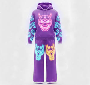 เสื้อฮู้ดดี้นีออนความละเอียดสูงสำหรับผู้ชาย พิมพ์ลายแผงวงจรอิเล็กทรอนิกส์ที่แขนเสื้อ สีสันสดใส สไตล์ไซเบอร์พังก์ แบบสวมหัว - Product Image 2