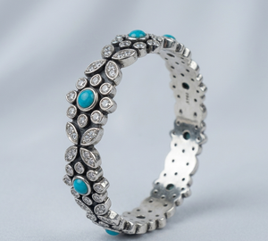 Brazalete Abrible de Plata de Ley 925 con Diseño de Flor Tibetana, Zirconia y Turquesa, Elegante y Versátil para Mujer - Product Image 2