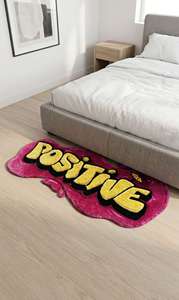 Alfombra de área premium con tipografía positiva, hecha a mano, diseño de letras en rosa y amarillo, para sala de estar, dormitorio, tapete para el suelo. - Product Image 6