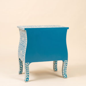 Table de chevet artisanale en os incrusté avec tiroir à motif floral, meuble indien poli sur mesure pour usage en ferme. - Product Image 2