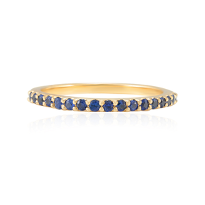Bague de mariage en or massif 18 carats avec saphir bleu à griffes partagées pour femme - Product Image 1