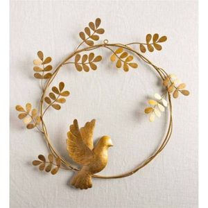 Guirnalda Decorativa de Pared de Metal Dorado de Lujo con Acentos de Pájaros y Hojas, Escultura de Arte Botánico Moderno para el Hogar, Guirnalda Navideña - Product Image 1