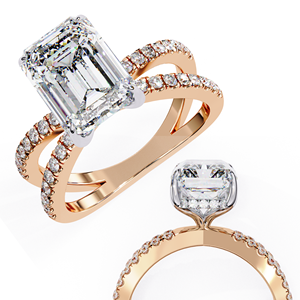 Bague de fiançailles classique en diamant de laboratoire taille émeraude pour femme, plaqué rhodium or 10 carats, certifiée IGI, sertissage pavé géométrique - Product Image 4