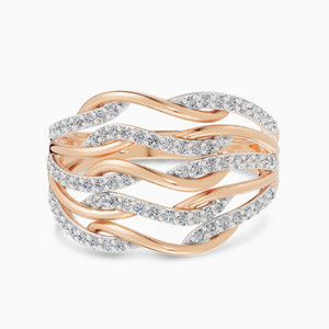 Bague de cocktail en or rose et diamants pour femme, sertie pavé, alliance de luxe au design torsadé, taille brillant rond - Product Image 1