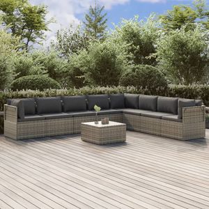 Set da salotto in Poly Rattan grigio 9 pezzi con cuscini Set da giardino - Product Image 1