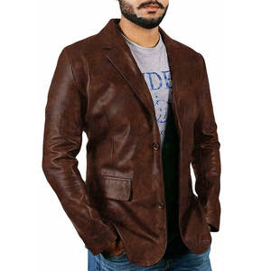Blazer de cuero clásico en stock, nuevo, a bajo precio, con costuras duraderas y diseño atemporal para hombre. - Product Image 1