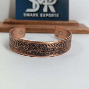 Classic Metal Craft Magnetic Copper Cuff <b>Bangle</b> <b>Engraved</b> Pattern Adjustable Open Bracelet Handmade - Product Image 1