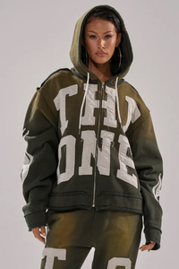 Conjunto de Sudadera con Capucha y Pantalones Deportivos para Mujer, Color Verde Oliva, Manga Larga, Estampado, Estilo Urbano, Corte Holgado, 2 Piezas, para Todas las Temporadas - Product Image 5
